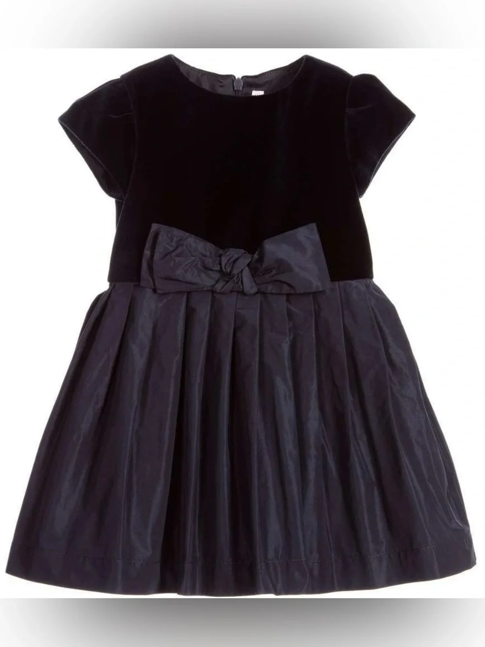 Il Gufo Girls Velvet/Taffeta Bow Party Dress, Navy, Size 4